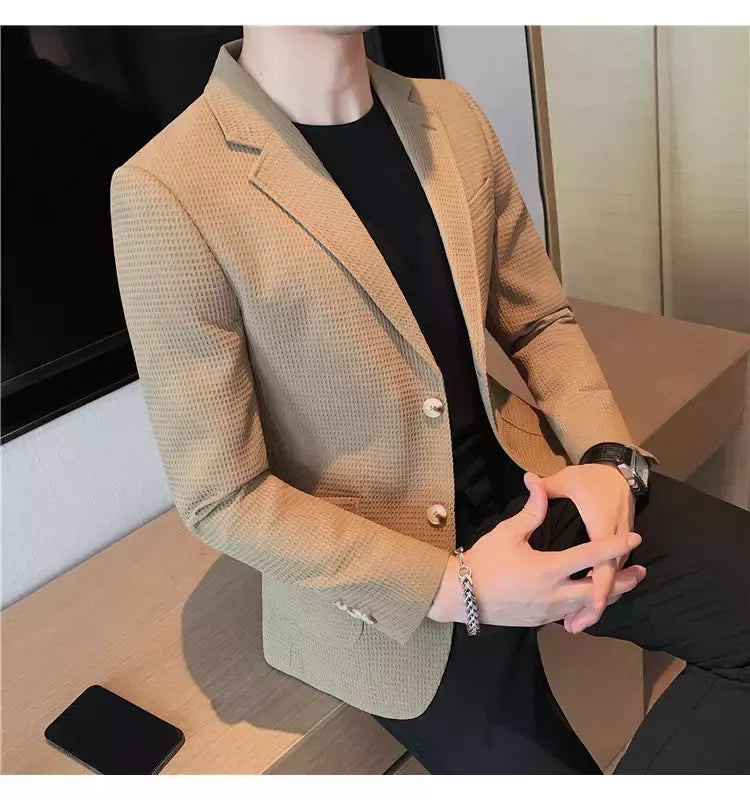 Casaco de peito único masculino, blazer slim fit, blazers grandes, casacos elegantes de luxo, outwear casual coreano para casamento