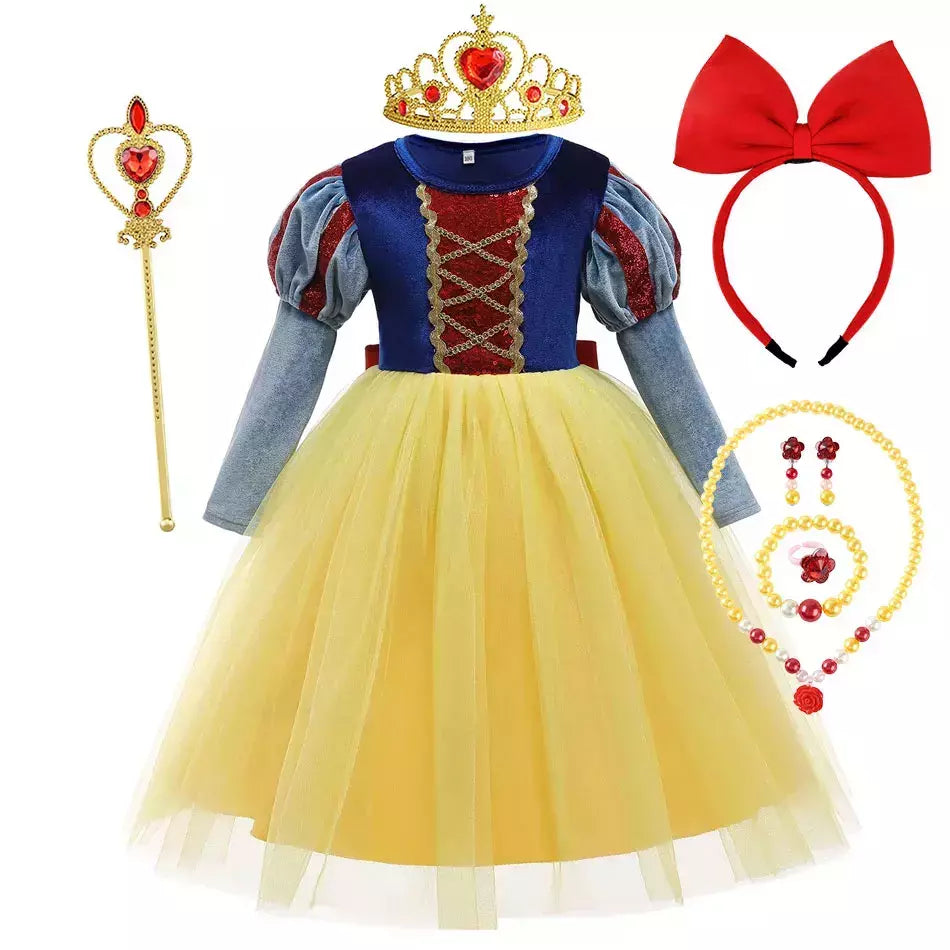 Criança neve branca traje princesa vestido de baile meninas festa aniversário fantasia veludo corpete malha tutu saia criança cosplay outfit
