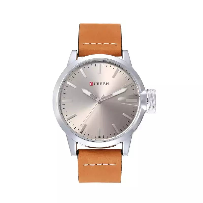 Curren-Relógio Quartz Masculino, Azul, Simples, Negócios, Marrom, Pulseira de Couro, Display Analógico, Relógios de Pulso Masculino, Presente Relógio, Moda, 8208