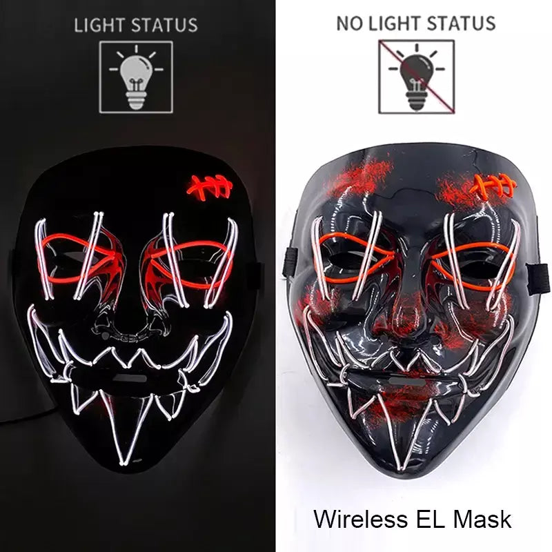 Neon sem fio led máscara de purga brilho no escuro cosplay máscara de terror halloween masquerade festa máscaras brilhantes engraçado vestir-se