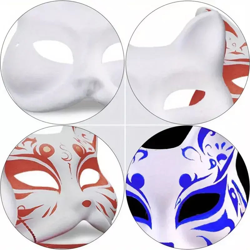 1-20 pçs máscara japonesa de papel em branco máscara halloween cosplay gato diy pintável meia máscara facial animal traje festa decoração artesanato prop
