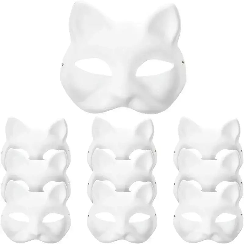 1-20 pçs máscara japonesa de papel em branco máscara halloween cosplay gato diy pintável meia máscara facial animal traje festa decoração artesanato prop