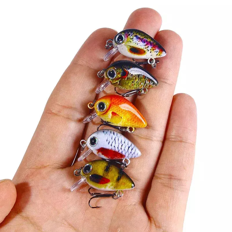 5 pçs/set mini kit crankbait 1.5g/3cm isca de pesca wobblers pequeno artificial flutuante isca dura equipamento de pesca com caixa pesca