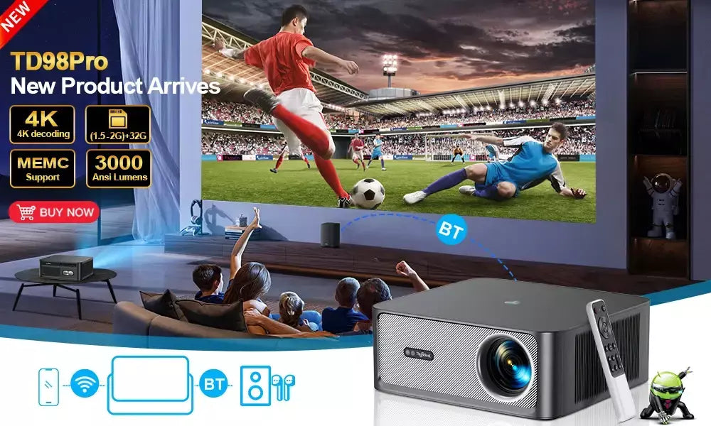 ThundeaL TD95W Projetor 4K Vídeo Full HD 1080P Android WiFi 2G 32G TD95 Home Theater Reunião Filme Jogo Projetor de feixe portátil