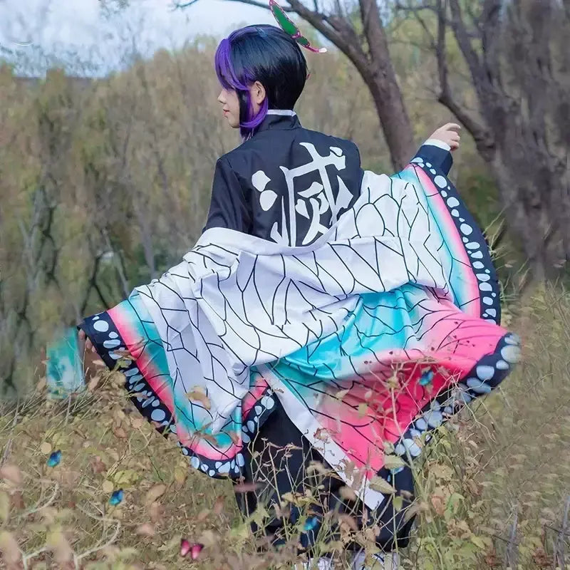 Anime kimetsu não yaiba kochou kochou shinobu cosplay traje demônio slayer kochou uniformes perucas cabelos halloween para crianças adulto
