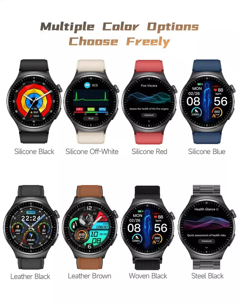 2026 novo relógio inteligente masculino feminino exame micro-físico ecg + ppg oxigênio no sangue ácido úrico pressão arterial safira smartwatch masculino