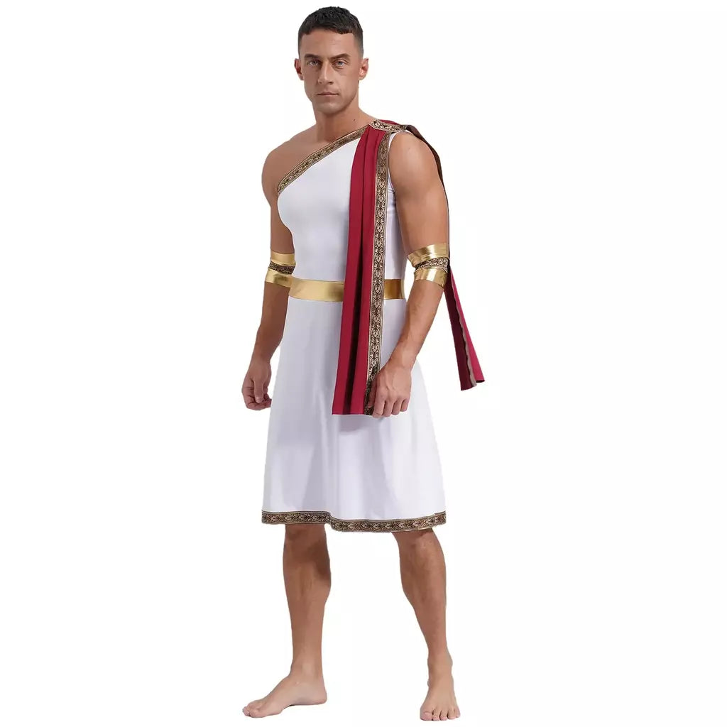 Homens antigo deus grego gladiador halloween cosplay trajes toga com mangas rei romano príncipe toga robe vestido punhos destacáveis