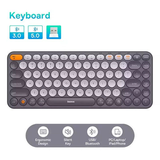 Baseus-Teclado Ergonômico Sem Fio, 2.4G, Bluetooth 5.0, Keycap Numérico, Office Game, Tablet, PC, iPad, MacBook, Laptop