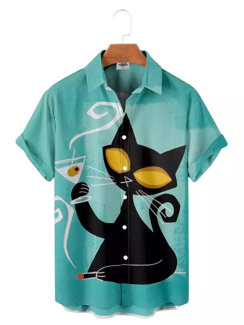 Camisa havaiana dos desenhos animados de anime masculino, Tops de manga curta, roupas casuais masculinas, rua, animais, gatos, retrô, 3D Tees, verão
