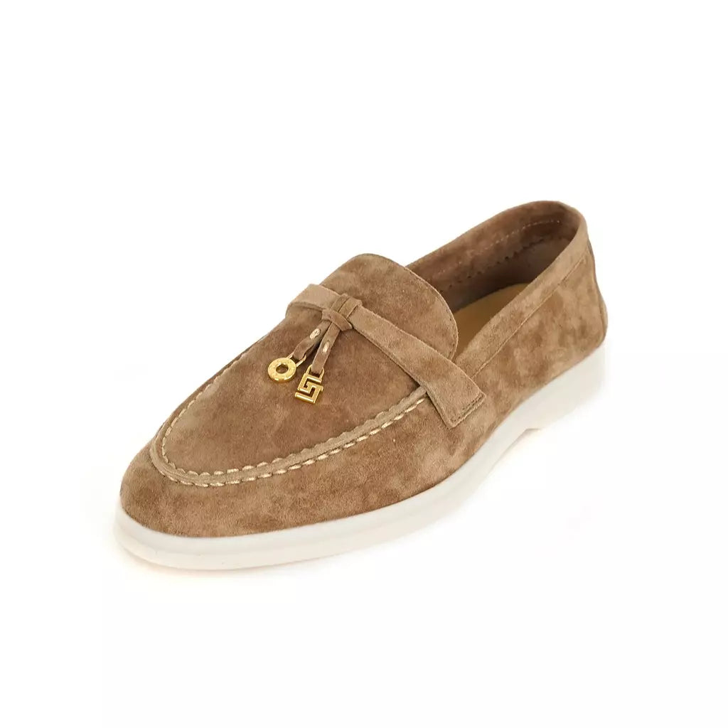 Sapatos de mula de camurça antiderrapante para mulheres, sapatos para dirigir, pingente de metal, marca de luxo, moda casual confortável, Le Fu