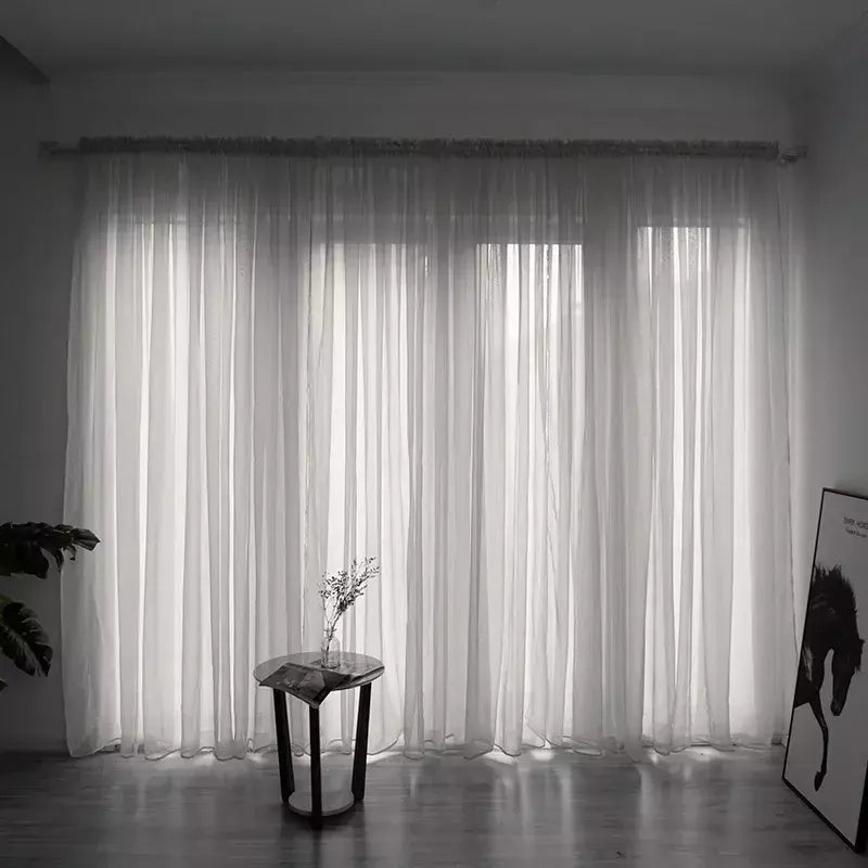 Branco Tulle cortinas Sheer para sala de estar, cortinas transparentes, sombreamento estilo simples, Voile Cortina