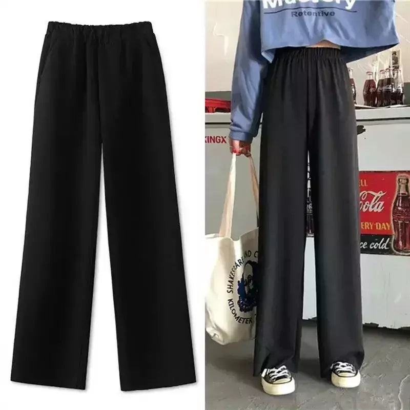 Elegante calça jeans de lã feminina, calça casual de cintura alta, perna reta, calça drapejada folgada, novo estilo, 2024