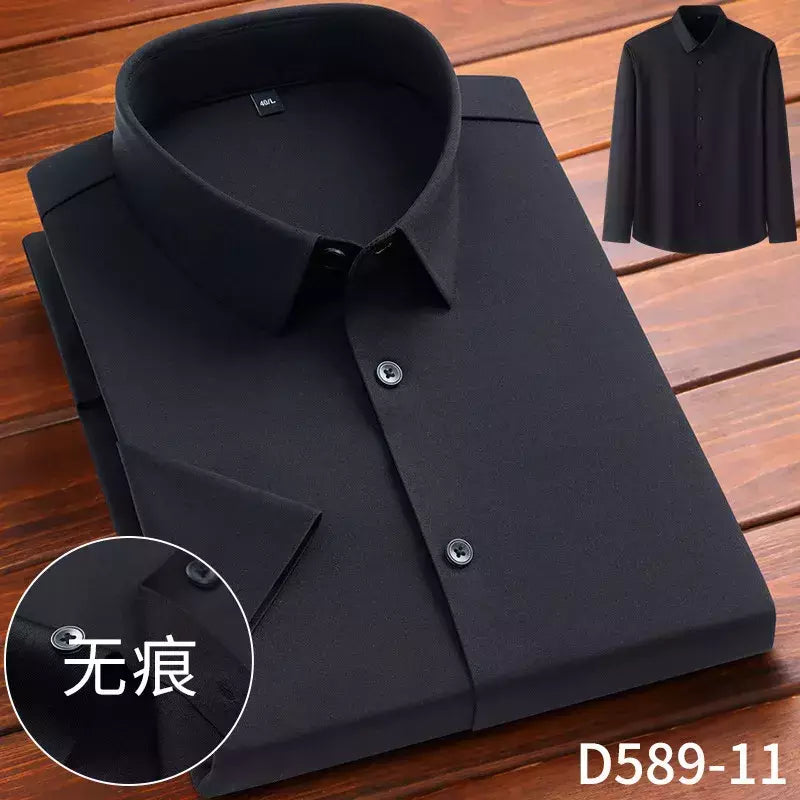 Camisa de spandex fina de manga comprida masculina, manga curta, elástica alta