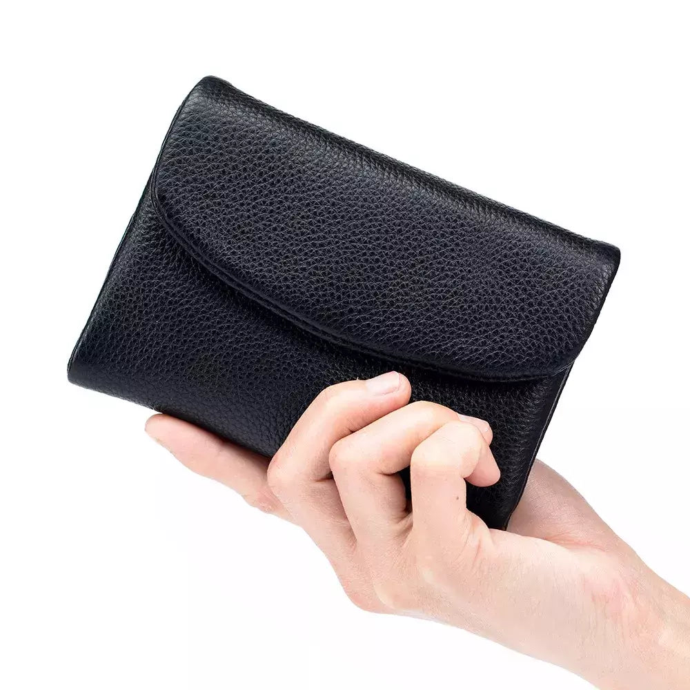 Genuína Couro De Vaca Carteira Curta Para Mulheres, Trifold, Pequenas Bolsas, Clutch Couro De Vaca, Titular Do Cartão, Carteiras Do Cartão De Viagem