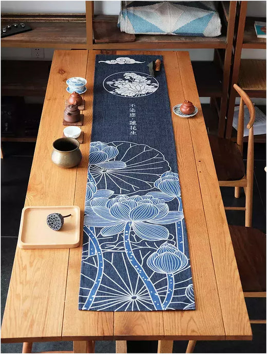 Simples chinês Lotus Table Runner, japonês Wave Table Flag, Koi Fish Toalha de Mesa, Acessórios para Cerimônia do Chá, Estilo Nacional