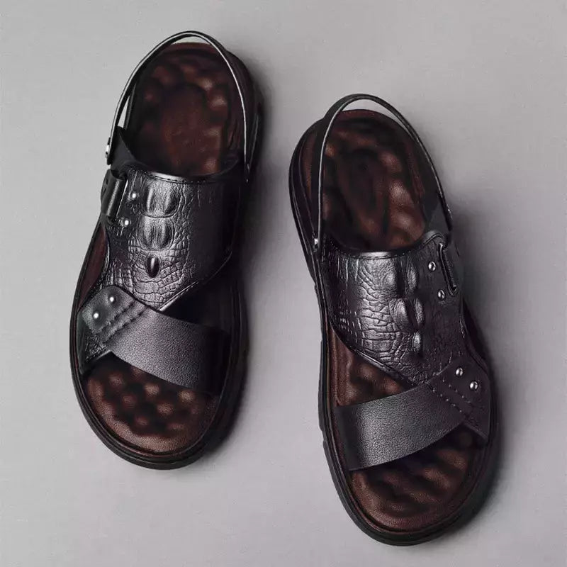 Oulylan-Sandálias masculinas clássicas de couro, sapatos romanos confortáveis, sapatos macios, calçados para caminhadas ao ar livre, verão