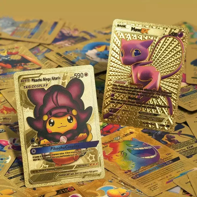 Cartão de folha de ouro colorido pokemon charizard pikachu arceus prata preto arco-íris inglês francês alemão espanhol vstar gx vmax cartões
