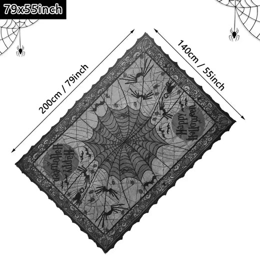 Halloween Lace Toalha De Mesa, Spider Web Skull Pattern, Forma Retangular, Decoração da Festa, Casa assombrada, Pumpkin Design, 1 Pc