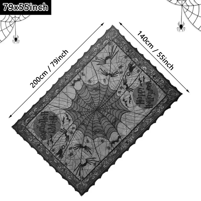 Halloween Lace Toalha De Mesa, Spider Web Skull Pattern, Forma Retangular, Decoração da Festa, Casa assombrada, Pumpkin Design, 1 Pc