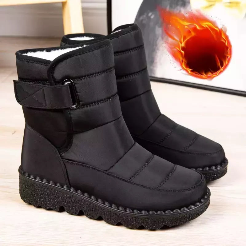 Botas de neve impermeáveis antiderrapantes para mulheres, sapatos de plataforma, tornozelo quente, sapatos acolchoados de algodão, inverno