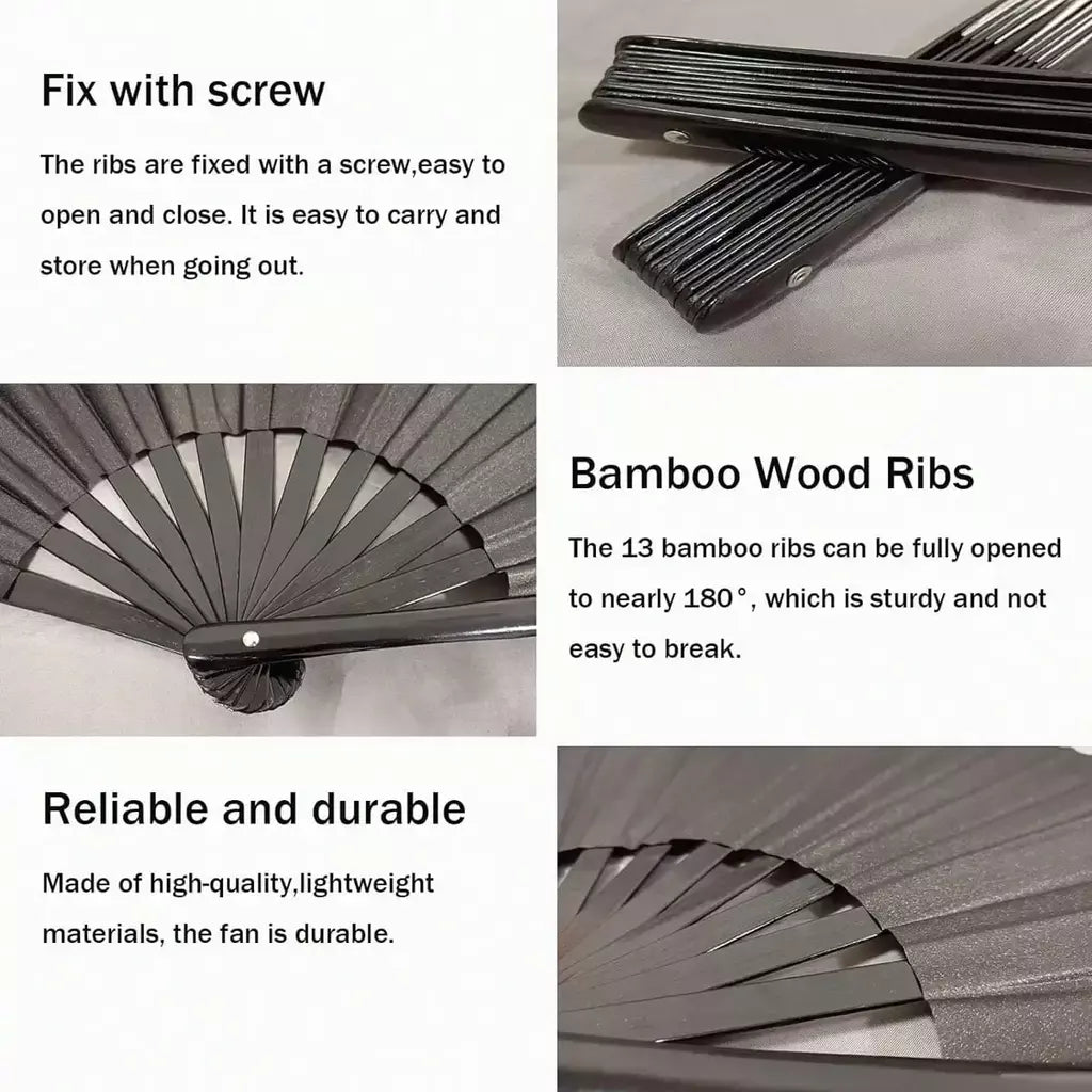 Ventilador dobrável de bambu preto, forte resistência, não é fácil de quebrar, adequado para resfriar no verão, presentes para família e amigos