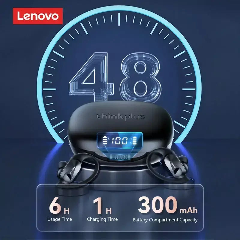 Lenovo lp75 ows sem fio bluetooth 5.3 fones de ouvido gaming redução ruído display digital led à prova dwaterproof água esportes