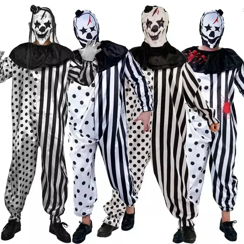 Traje de palhaço secreto para homens halloween horror sangrento macacão role play fantasia vestido adulto roupas desempenho para criança