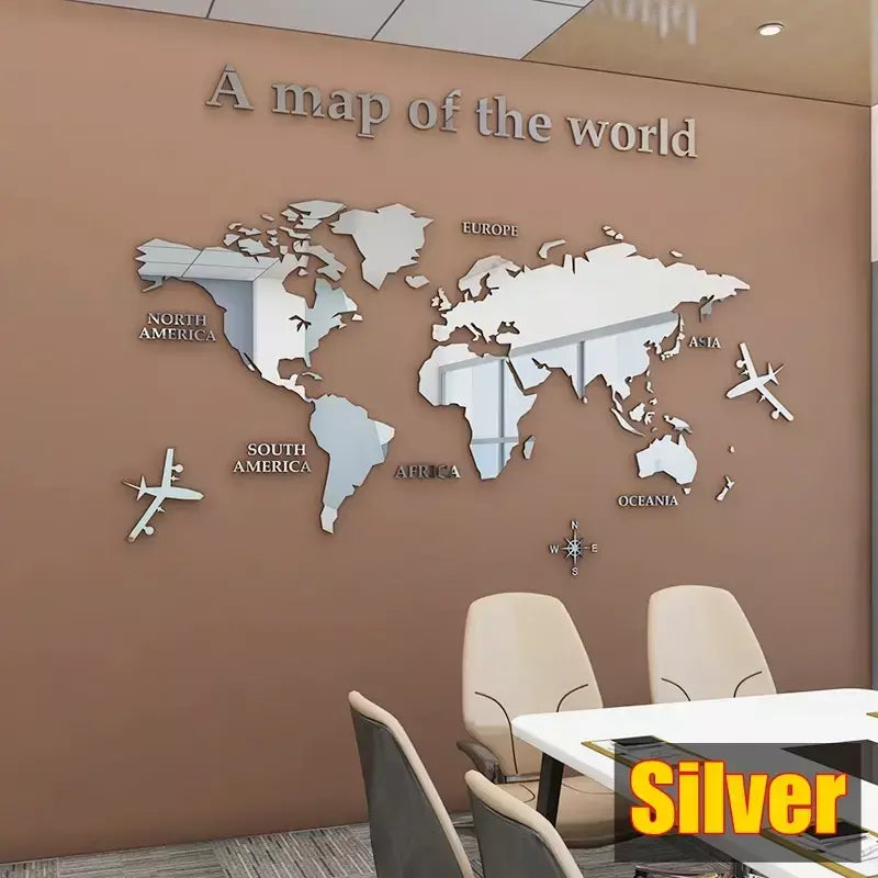 Mapa mundi 3d adesivo de parede acrílico cor sólida cristal quarto parede com sala estar sala de aula adesivos ideias de decoração de escritório