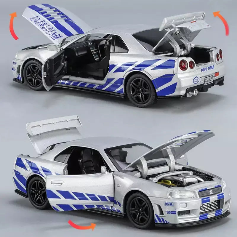 1:32 gtr r34 skyline simulação de liga rápida modelo de carro diecasts & veículos de brinquedo e carros furiosos decoração brinquedos para crianças menino