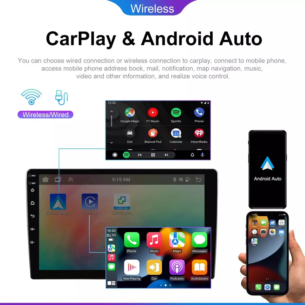 Podofo android 12 rádio do carro androidauto carplay 2 din gps áudio do carro 7 "/9"/10 "wifi bt reprodutor multimídia automotivo para vw ford