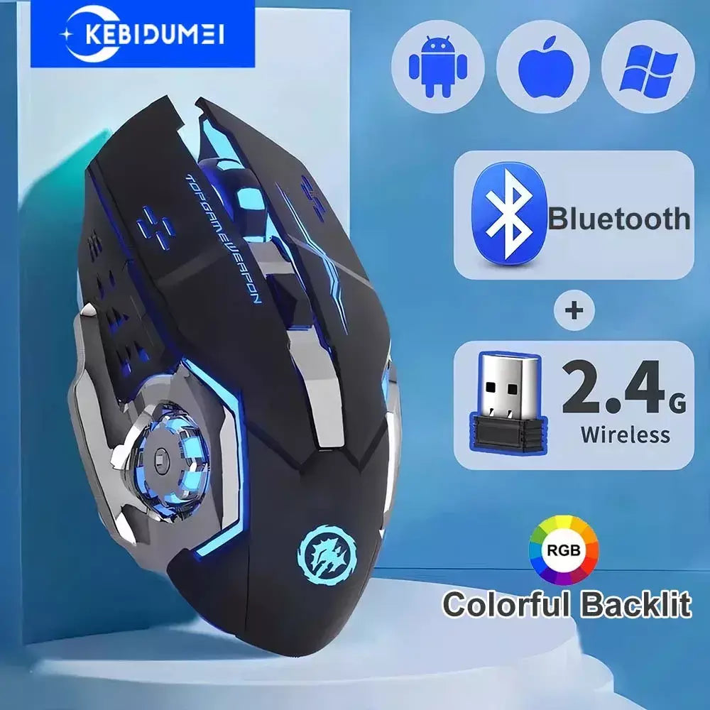 2.4g mouse sem fio bluetooth mouse rgb retroiluminado mouse para jogos recarregável mouse silencioso 3600 dpi mouse para macbook portátil