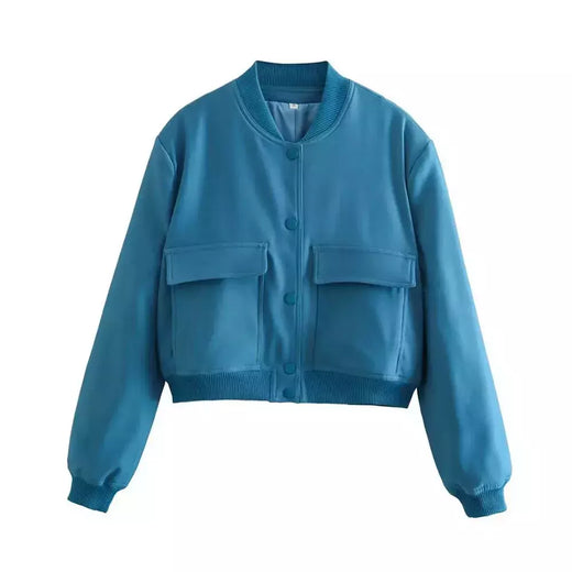 Jaqueta Bomber Cropped feminina, Casaco de manga comprida, Beisebol de botões, Casaco Aviador, Preto, Branco, Outono, Inverno