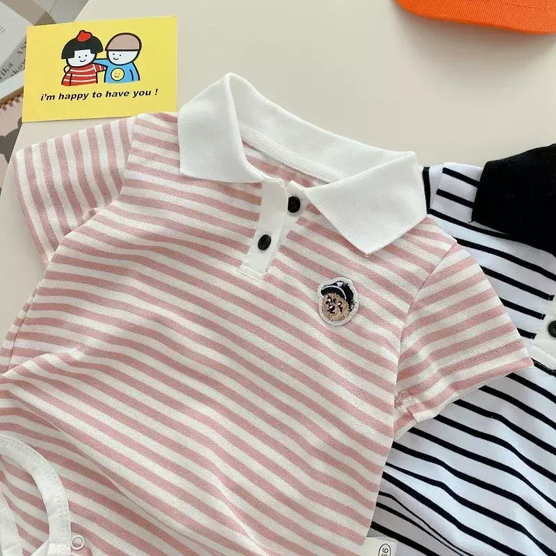Macacão de Manga Curta Recém-nascido, Envoltório Triângulo, Bodysuit Peido, Macacão Turn Down, Roupas Infantis de Bebê, 0 a 18 Meses, Atacado, Verão