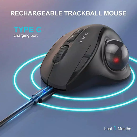 Jomaa preto 2.4g + bluetooth sem fio trackball mouse recarregável rollerball ratos ergonômicos controle de polegar mouse gaming
