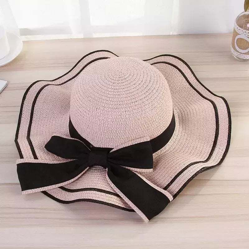 Chapéu de praia vaqueiro feminino, lateral larga, chapéu Panamá casual, Lady Classic, nó liso, chapéu de sol palha, presente Fedora feminino, verão