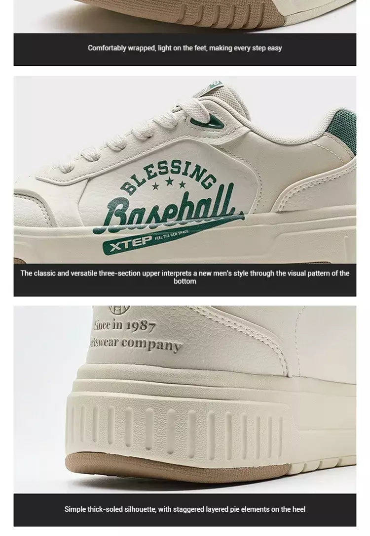 Xtep Board Shoes para homens 2025 primavera antiderrapante embrulho confortável retro sola grossa moda casual sapatos brancos 975119310050