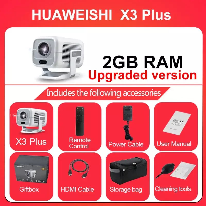HUAWEISHI 4K Projetor Android Nativo Portátil 1080P Foco Automático 600ANSI Vídeo cinema em casa Projetor led hd externo