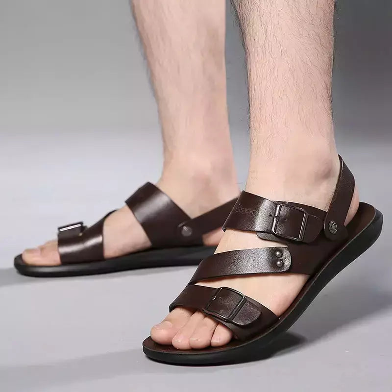 Moda Confortável Sandálias Masculinas Cor Sólida Open Toe Mens Sandálias De Couro 2023 Novos Chinelos De Praia para Calçado De Couro Masculino