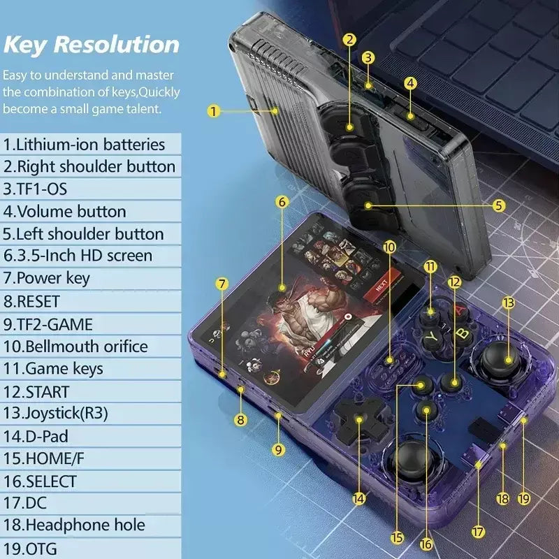 R36s console de jogos portátil, tela ips de 3.5 espaços, 128g, clássico, retrô, sistema arkos, portátil, bolso, reprodutor de videogame