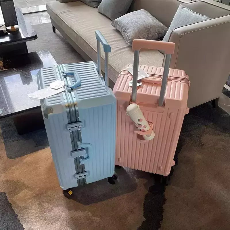 Grande Capacidade de Alumínio Frame Mala para Homens e Mulheres, Bagagem Cup Holder, Trolley Case, Brake Wheel Travel Bag, 30 "Tamanho Grande