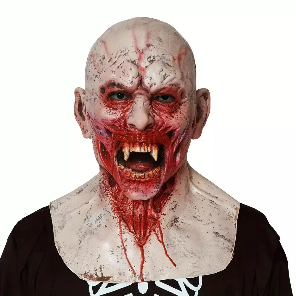 Máscara de vampiro zumbi realista máscara sangrenta látex rosto cheio traje de terror para halloween cosplay festa vestir-se acessório