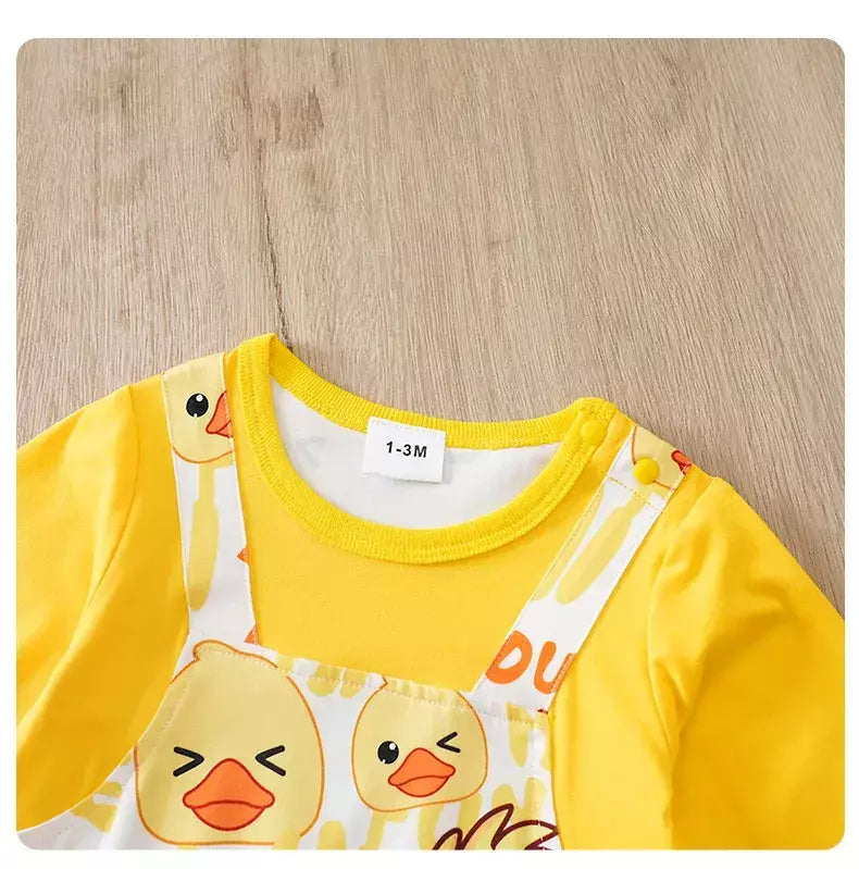 Bebê meninos meninas dos desenhos animados pato amarelo outono manga longa macacão infantil da criança recém-nascido 0-18 meses quente macio aconchegante
