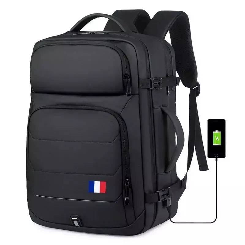 Mochilas expansíveis impermeáveis com porta de carregamento USB, Business National Flag Travel Bag, 17 "Laptop Bag, 40L