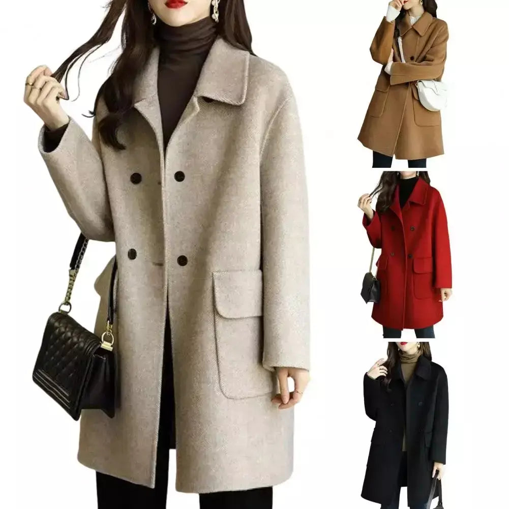 Casaco de lã feminino trespassado lapela gola de comprimento médio lã trench coat ultra-grosso moda manter quente inverno outwear casaco