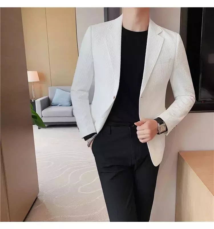 Casaco de peito único masculino, blazer slim fit, blazers grandes, casacos elegantes de luxo, outwear casual coreano para casamento