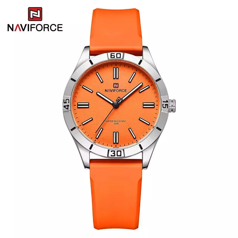 Naviforce relógio de pulso feminino simples, pulseira de silicone impermeável, novo design, moda, para senhoras, 2024