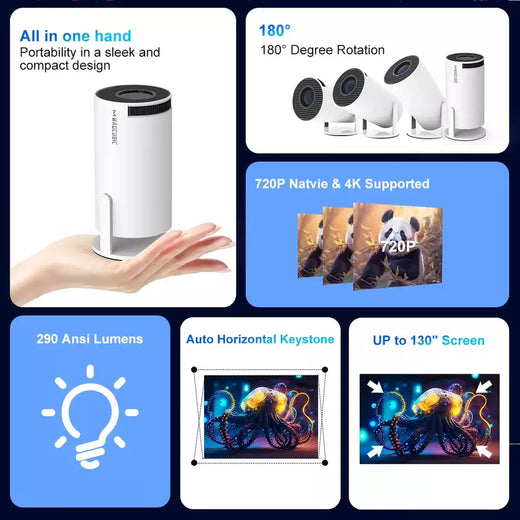 Projetor magcúbico android11 4k 1280*720p hy300 pro duplo wifi 290ansi 180 flexível bt5.0 cinema projetor portátil ao ar livre