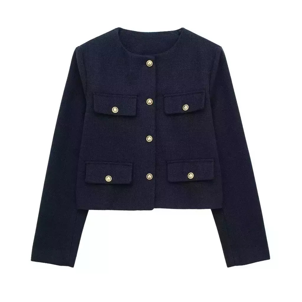 TRAF-Casaco Cropped feminino com botão dourado, blazer bomber, streetwear chique, blusa de casacos femininos, moda primavera, 2022