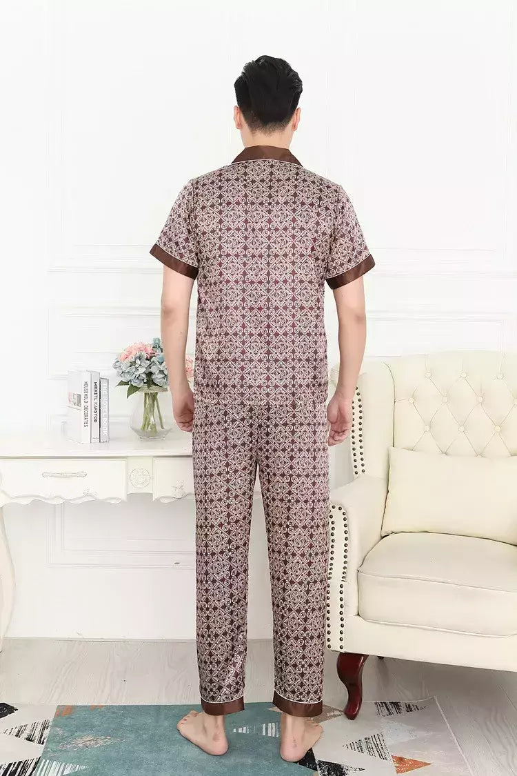 Conjuntos de pijama masculino de cetim de seda manga comprida, pijamas masculinos, camisola estampada, Casa, Soft Cozy Sleepwear Calças, Novo