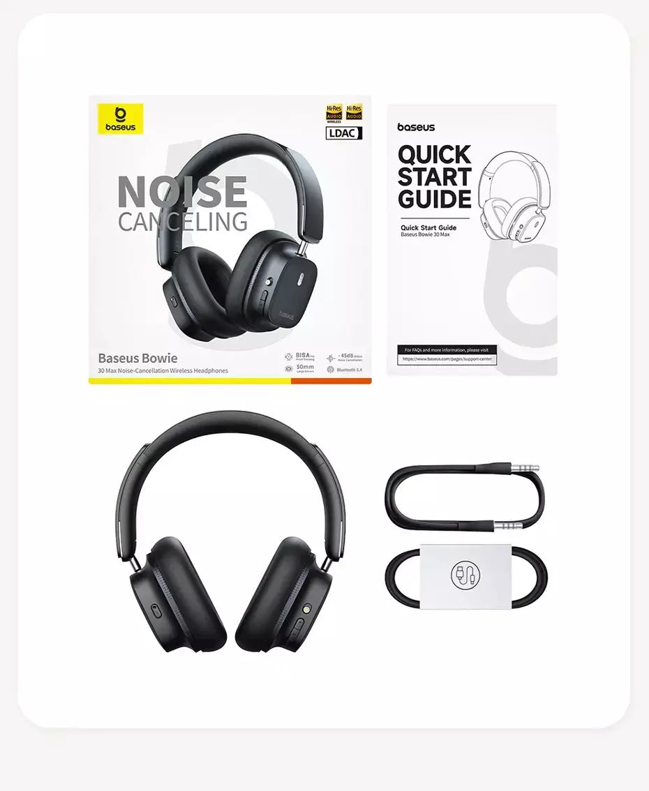 Baseus bowie 30 max fones de ouvido bluetooth 45db cancelamento de ruído hi-res ldac sobre a orelha fone de ouvido 3d áudio espacial sem fio